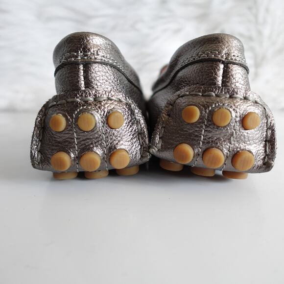 Coach Nola Silver Calf Grain Leather Logo Slip On Driving Shoe Moccasin Loafers - Picture 10 of 16